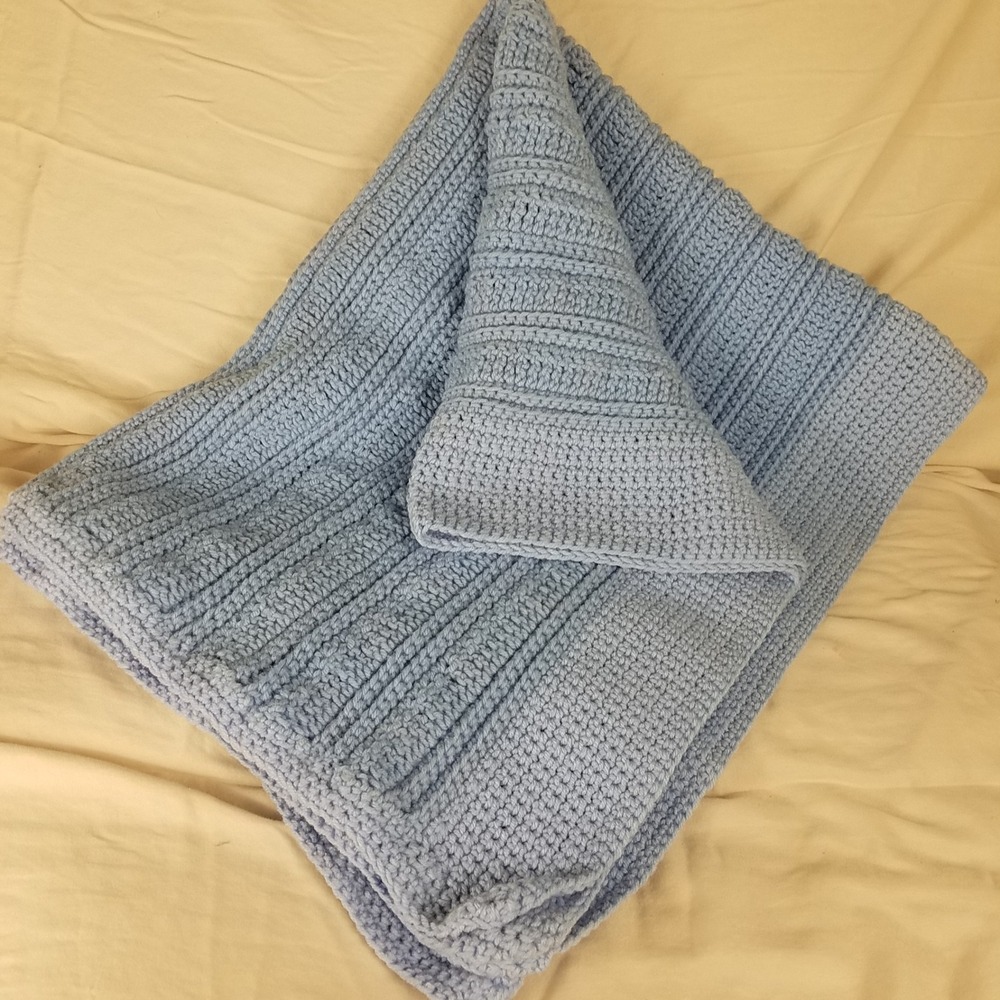 Handmade Crochet Blanket Afghan Light Blue New Ribbed Textured acrylic 36x42